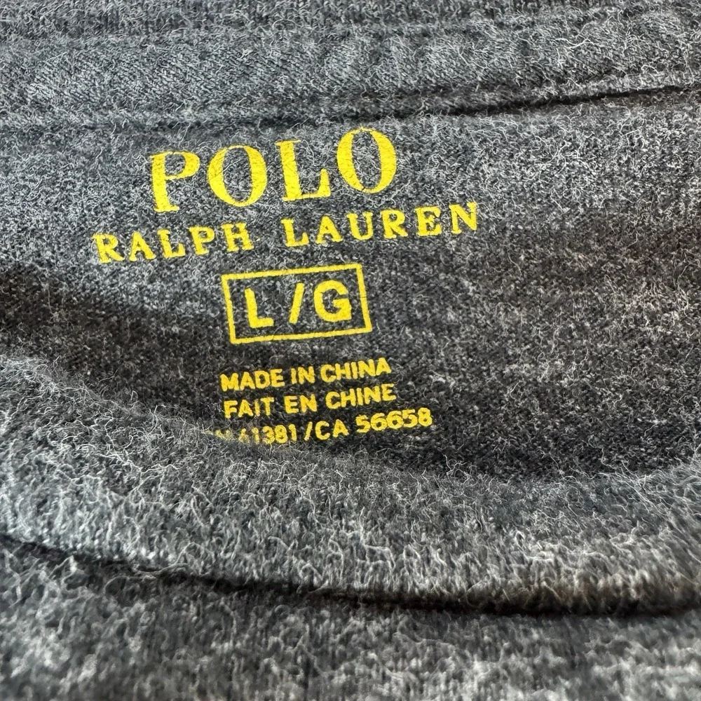 Polo Ralph Lauren Shirt Mens‎ Large Charcoal Heather Long Sleeve Burgundy Pony